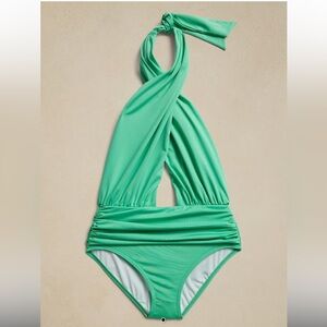 NWT Banana Republic Factory Twisted Front One Piece Green Swimsuit‎ Size Small